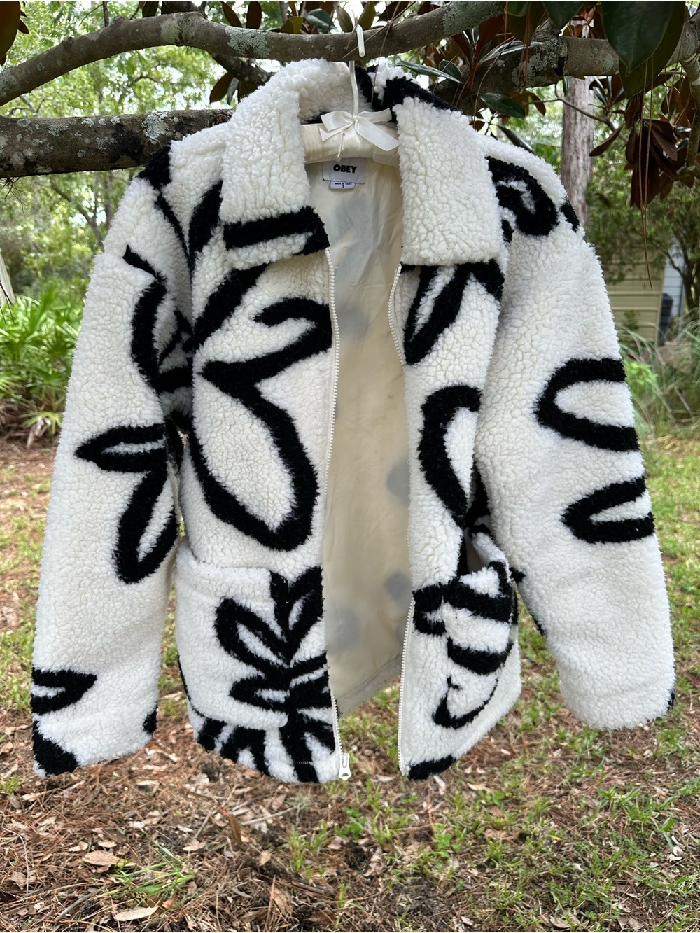 Obey Bold Print Teddy Jacket